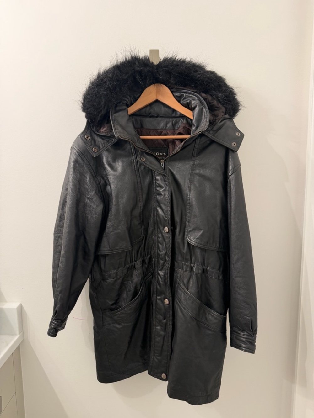 Vintage Wilson’s The Leather Experts Fur Trimmed Hood Black Leather Jacket